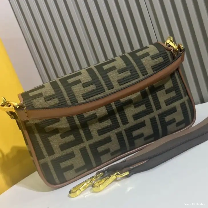 Affordable HOT Fendi Medium Baguette Motif Green Canvas FF Bag In 0625
